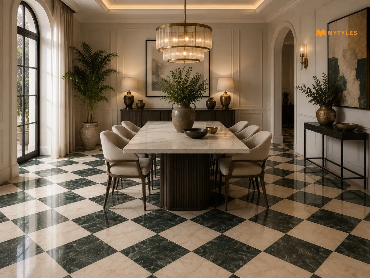 Marble-Look Dining Room Checkerboard